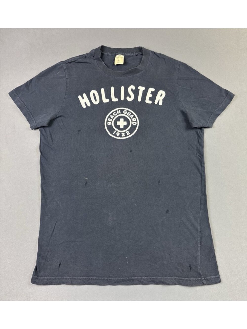 Vintage Y2K Hollister Beach Guard Thrashed Faded Medium Navy Blue Shirt Hype Art
